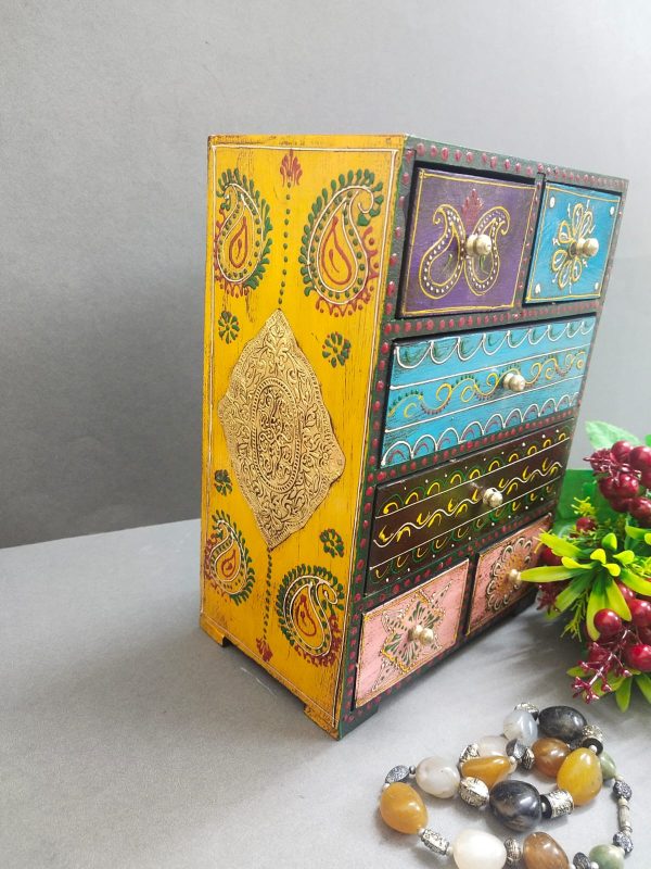 Hand-painted Wooden Multi-Drawer Chest – Rajasthani Traditional Storage Organizer